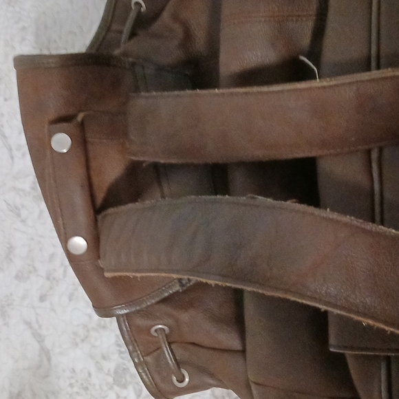Unisex Brown leather Backpack lined - Picture 4 of 12